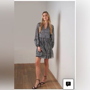 CeCe Metallic Abstract Print Long Sleeve Babydoll Dress Size L, NWT!